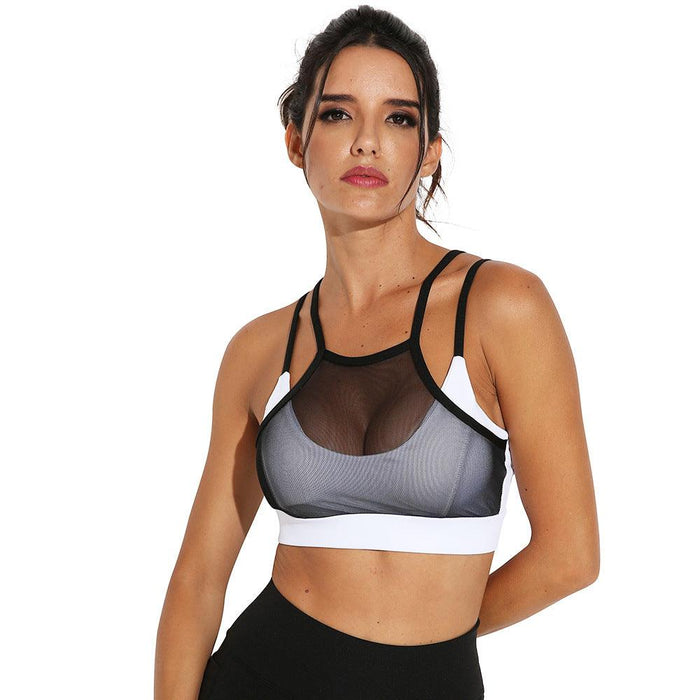 Black And White Mesh Bra Gym Vest Tops Fitness Sports Seamless Yoga Bra Underwear