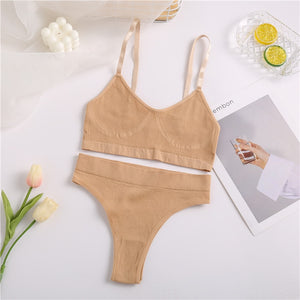 2PCS/Set Women Seamless Bra Panties Set Sexy Stretch Sport Bra Thong Briefs Style Panty Bralette Crop Top Intimates Lingerie Set