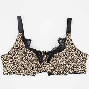 New Plus Size Women Bra Lace Leopard Wire Free Lingerie Sexy Light Padded Push Up Bralette Ladies Underwear Large Cup A-G