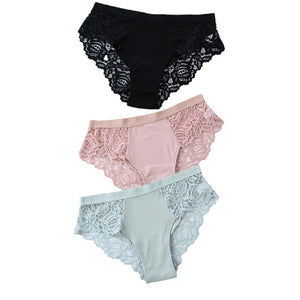 3 Pcs Cotton Panties Sexy Panty Briefs Lace Panties Women Underwear Lingerie Panties for Female Ladies Floral Pantys Underpants