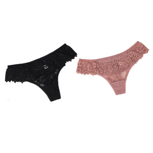 2Pcs/lot Women Sexy Lace Lingerie Temptation Low-waist Panties Embroidery Thong Transparent Hollow out Underwear Free shipping