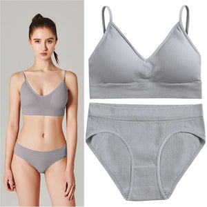 Fashion Seamless Bra Set Women Panties + Wireless Bras Underwear Set Basic Crop Tops Camisole Tank Briefs Intimate Lingerie Suit