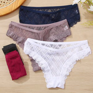 3PCS/Set Women Panties Sexy Underwear Lace Panties Lingerie Female Floral Lace Briefs Perspective Finetoo Design Ladies Pantys