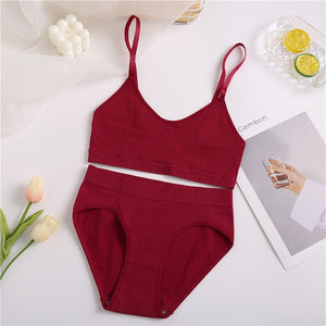 2PCS/Set Women Seamless Bra Panties Set Sexy Stretch Sport Bra Thong Briefs Style Panty Bralette Crop Top Intimates Lingerie Set