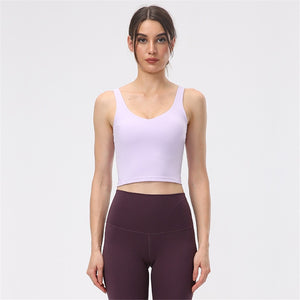 Hot Popular Nude Skin-friendly Tight Fitness Women Sports Bra Gym Yoga Vest Crop Top Removable Chest Pad Vneck Moisture Wicking