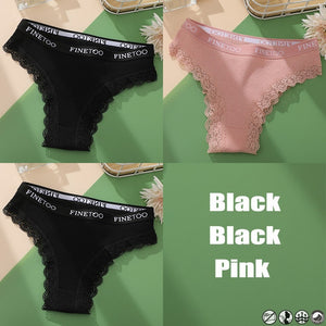 Lace Women&#39;s Panties Cotton Brazilian Panties Woman Sexy Ladies G-String Thongs Girls Plus Size M-2XL Panty 3PCS/Set