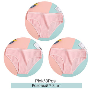 Women&#39;s Cotton Panties 3Pcs Soft Striped Women Underpants Solid Girls Briefs Sexy Female Lingerie M-XL Comfort Underwear