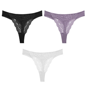 3PC Sexy Lace G String Women&#39;s Thong Low-Waist Female Underpant Hollow Out Breathable Cotton Seamless G-String Underwear M-XL