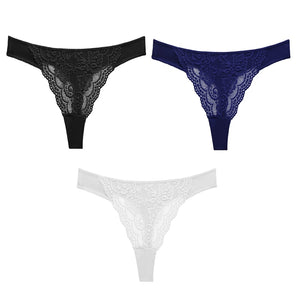 3PC Sexy Lace G String Women&#39;s Thong Low-Waist Female Underpant Hollow Out Breathable Cotton Seamless G-String Underwear M-XL