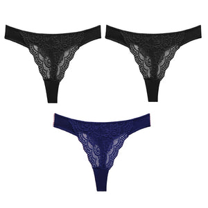 3PC Sexy Lace G String Women&#39;s Thong Low-Waist Female Underpant Hollow Out Breathable Cotton Seamless G-String Underwear M-XL