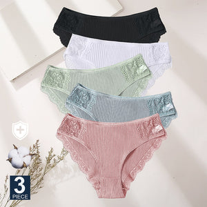M-XXL 3PCS Cotton Underwear Women&#39;s Panties Set Comfort Underpants Floral Lace Briefs For Woman Sexy Low-Rise Pantys Intimates