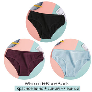 Women&#39;s Cotton Panties 3Pcs Soft Striped Women Underpants Solid Girls Briefs Sexy Female Lingerie M-XL Comfort Underwear