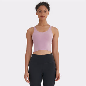 Hot Popular Nude Skin-friendly Tight Fitness Women Sports Bra Gym Yoga Vest Crop Top Removable Chest Pad Vneck Moisture Wicking