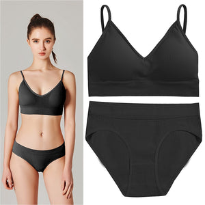 Fashion Seamless Bra Set Women Panties + Wireless Bras Underwear Set Basic Crop Tops Camisole Tank Briefs Intimate Lingerie Suit