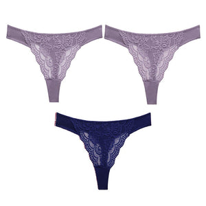3PC Sexy Lace G String Women&#39;s Thong Low-Waist Female Underpant Hollow Out Breathable Cotton Seamless G-String Underwear M-XL