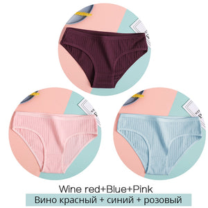 Women&#39;s Cotton Panties 3Pcs Soft Striped Women Underpants Solid Girls Briefs Sexy Female Lingerie M-XL Comfort Underwear