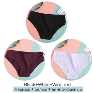 Women&#39;s Cotton Panties 3Pcs Soft Striped Women Underpants Solid Girls Briefs Sexy Female Lingerie M-XL Comfort Underwear