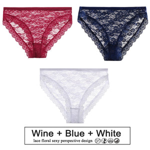 3PCS/Set Perspective Panties Sexy Women Underwear Floral Lace Panties Female Lingerie Briefs for Woman Intimate Pantys Plus Size