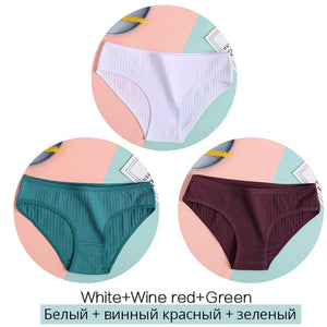 Women&#39;s Cotton Panties 3Pcs Soft Striped Women Underpants Solid Girls Briefs Sexy Female Lingerie M-XL Comfort Underwear