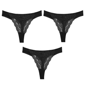 3PC Sexy Lace G String Women&#39;s Thong Low-Waist Female Underpant Hollow Out Breathable Cotton Seamless G-String Underwear M-XL