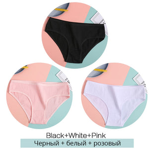 Women&#39;s Cotton Panties 3Pcs Soft Striped Women Underpants Solid Girls Briefs Sexy Female Lingerie M-XL Comfort Underwear