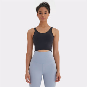 Hot Popular Nude Skin-friendly Tight Fitness Women Sports Bra Gym Yoga Vest Crop Top Removable Chest Pad Vneck Moisture Wicking