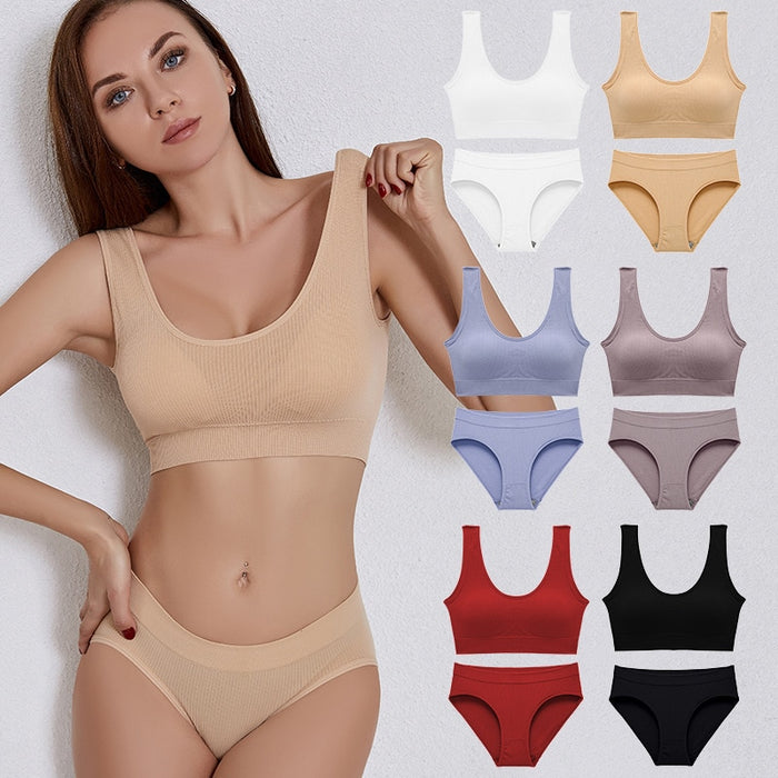 Women Seamless Bra Panties Set Sexy Underwear Set Wire Free Bralette Lingerie Cotton Female Push Up Brassiere 2022