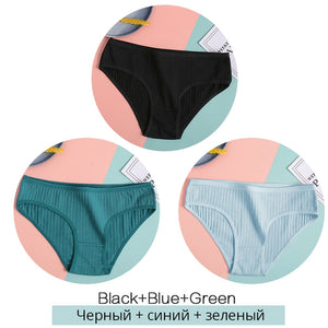 Women&#39;s Cotton Panties 3Pcs Soft Striped Women Underpants Solid Girls Briefs Sexy Female Lingerie M-XL Comfort Underwear