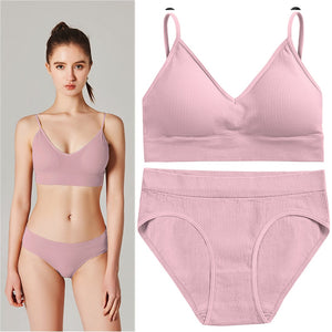 Fashion Seamless Bra Set Women Panties + Wireless Bras Underwear Set Basic Crop Tops Camisole Tank Briefs Intimate Lingerie Suit