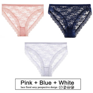 3PCS/Set Perspective Panties Sexy Women Underwear Floral Lace Panties Female Lingerie Briefs for Woman Intimate Pantys Plus Size