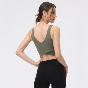 Naked Skin-friendly Moisture Wicking Tight Fitness Women Sports Bra Sexy Yoga Vest Crop Top With Removable Chest Pad Gym Clothe