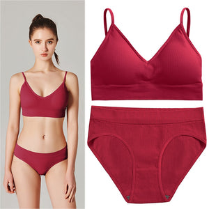 Fashion Seamless Bra Set Women Panties + Wireless Bras Underwear Set Basic Crop Tops Camisole Tank Briefs Intimate Lingerie Suit