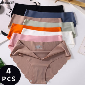 4 PCS/Lot Seamless Panties For Women Plain Panties Slip Silk Female Underwear Soft Thin Light Panti Culotte Femme Underpants