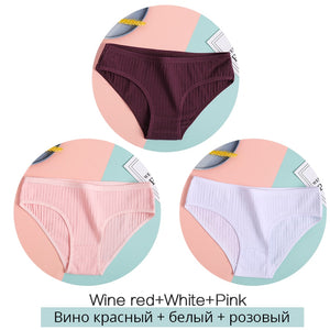 Women&#39;s Cotton Panties 3Pcs Soft Striped Women Underpants Solid Girls Briefs Sexy Female Lingerie M-XL Comfort Underwear