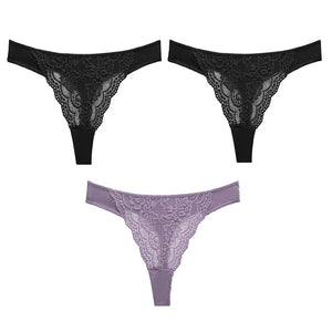 3PC Sexy Lace G String Women&#39;s Thong Low-Waist Female Underpant Hollow Out Breathable Cotton Seamless G-String Underwear M-XL