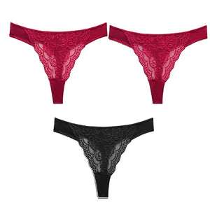 3PC Sexy Lace G String Women&#39;s Thong Low-Waist Female Underpant Hollow Out Breathable Cotton Seamless G-String Underwear M-XL