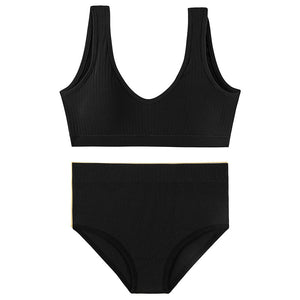 Sexy Wireless Underwear Set Women Bra Suit Seamless Padded Bra&amp;briefs Set Striped Solid Color Bra Panties 2Pcs