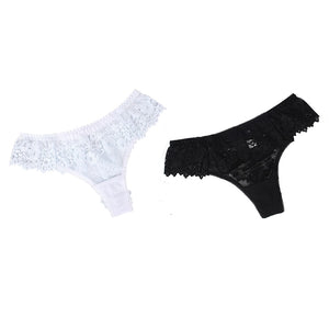 2Pcs/lot Women Sexy Lace Lingerie Temptation Low-waist Panties Embroidery Thong Transparent Hollow out Underwear Free shipping