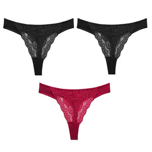 3PC Sexy Lace G String Women&#39;s Thong Low-Waist Female Underpant Hollow Out Breathable Cotton Seamless G-String Underwear M-XL