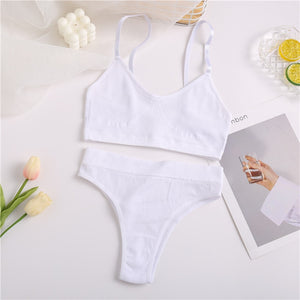 2PCS/Set Women Seamless Bra Panties Set Sexy Stretch Sport Bra Thong Briefs Style Panty Bralette Crop Top Intimates Lingerie Set