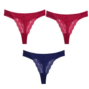 3PC Sexy Lace G String Women&#39;s Thong Low-Waist Female Underpant Hollow Out Breathable Cotton Seamless G-String Underwear M-XL