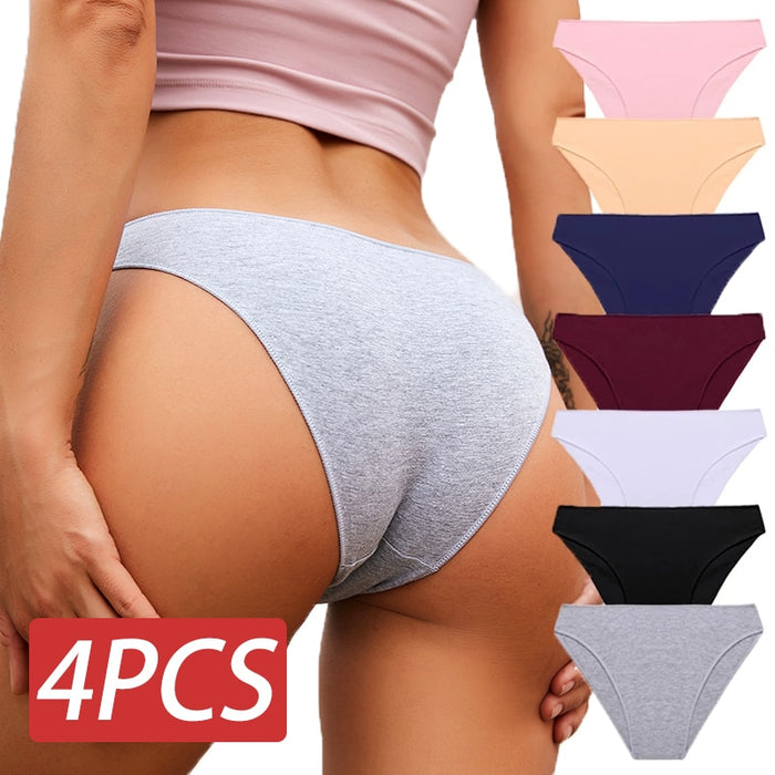 4PCS/Set Women&#39;s cotton briefs Sexy Low Waist Female Underpants Elasticity Comfortable Underwear Women&#39;s panties Lingerie M-XXL