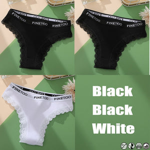 Lace Women&#39;s Panties Cotton Brazilian Panties Woman Sexy Ladies G-String Thongs Girls Plus Size M-2XL Panty 3PCS/Set