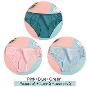 Women&#39;s Cotton Panties 3Pcs Soft Striped Women Underpants Solid Girls Briefs Sexy Female Lingerie M-XL Comfort Underwear