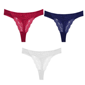 3PC Sexy Lace G String Women&#39;s Thong Low-Waist Female Underpant Hollow Out Breathable Cotton Seamless G-String Underwear M-XL