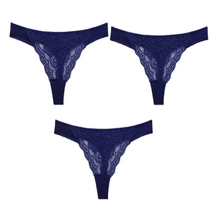 3PC Sexy Lace G String Women&#39;s Thong Low-Waist Female Underpant Hollow Out Breathable Cotton Seamless G-String Underwear M-XL
