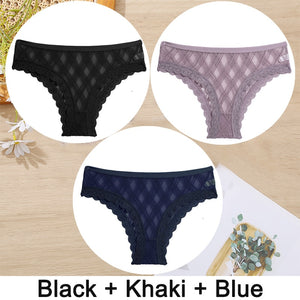 3PCS/Set Women Panties Sexy Underwear Lace Panties Lingerie Female Floral Lace Briefs Perspective Finetoo Design Ladies Pantys