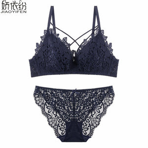 JYF Brand New Thin Section Sexy Lace Bra Set Cozy Triangle Cup Women Underwear Set Hot Sale Hollow Embroidery Bra Brief Sets