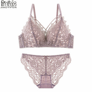 JYF Brand New Thin Section Sexy Lace Bra Set Cozy Triangle Cup Women Underwear Set Hot Sale Hollow Embroidery Bra Brief Sets