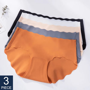 3Pcs/Set Seamless Underwear Silk Women&#39;s Solid Color Panties Lady Ruffle Underpants Girls Briefs Invisible Panty Sexy Lingerie